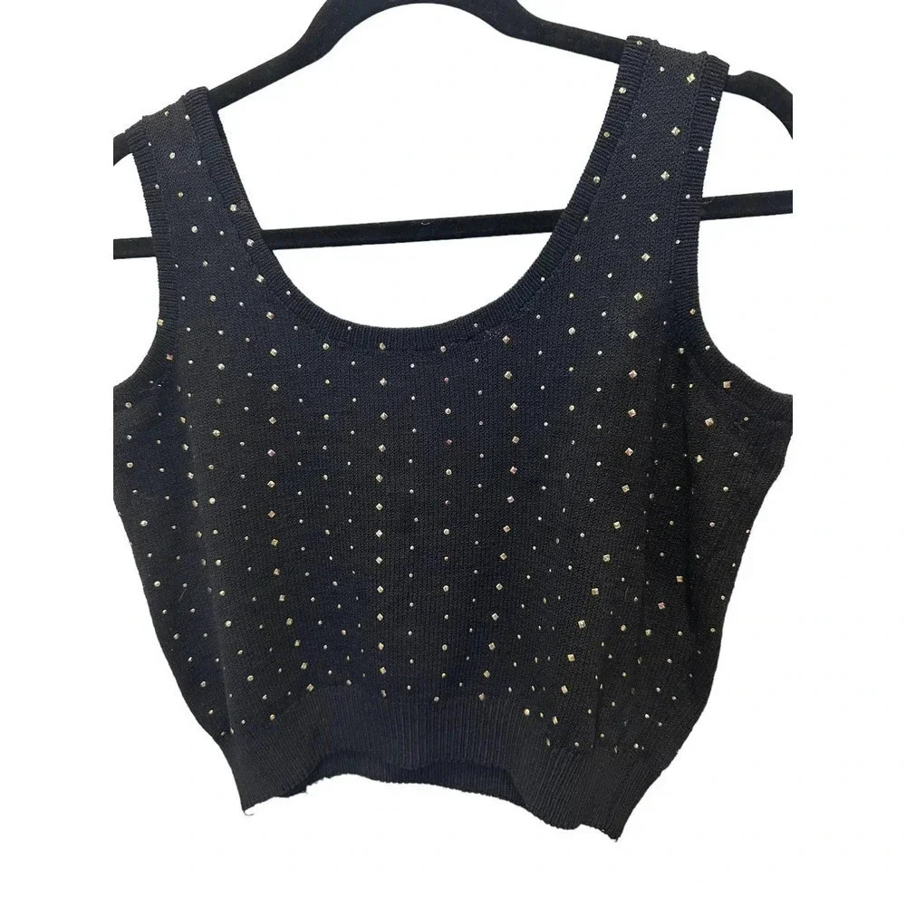 St. John Sportswear Women's Black Polka Dot Sleeveless Scoop Neck Sweater Size S